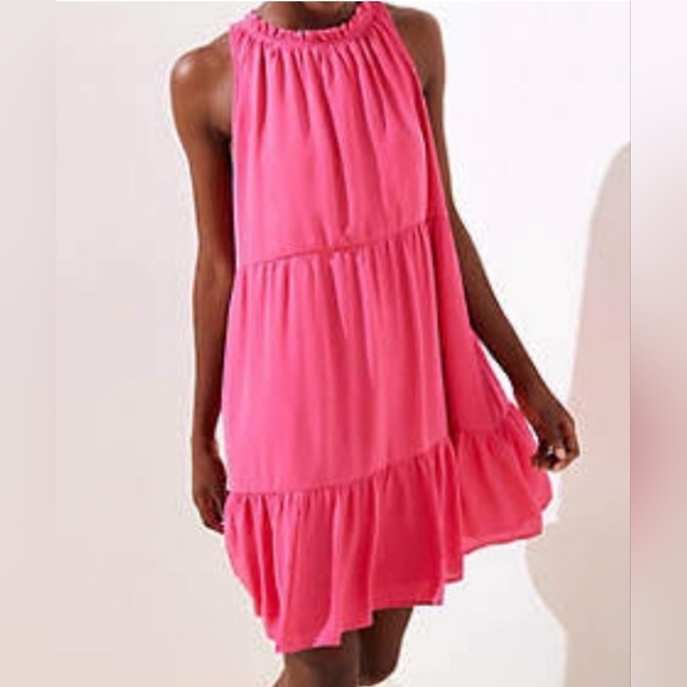 NWOT Ann Taylor Loft Fushia Hot Pink Sleeveless Babydoll Dress Sz S